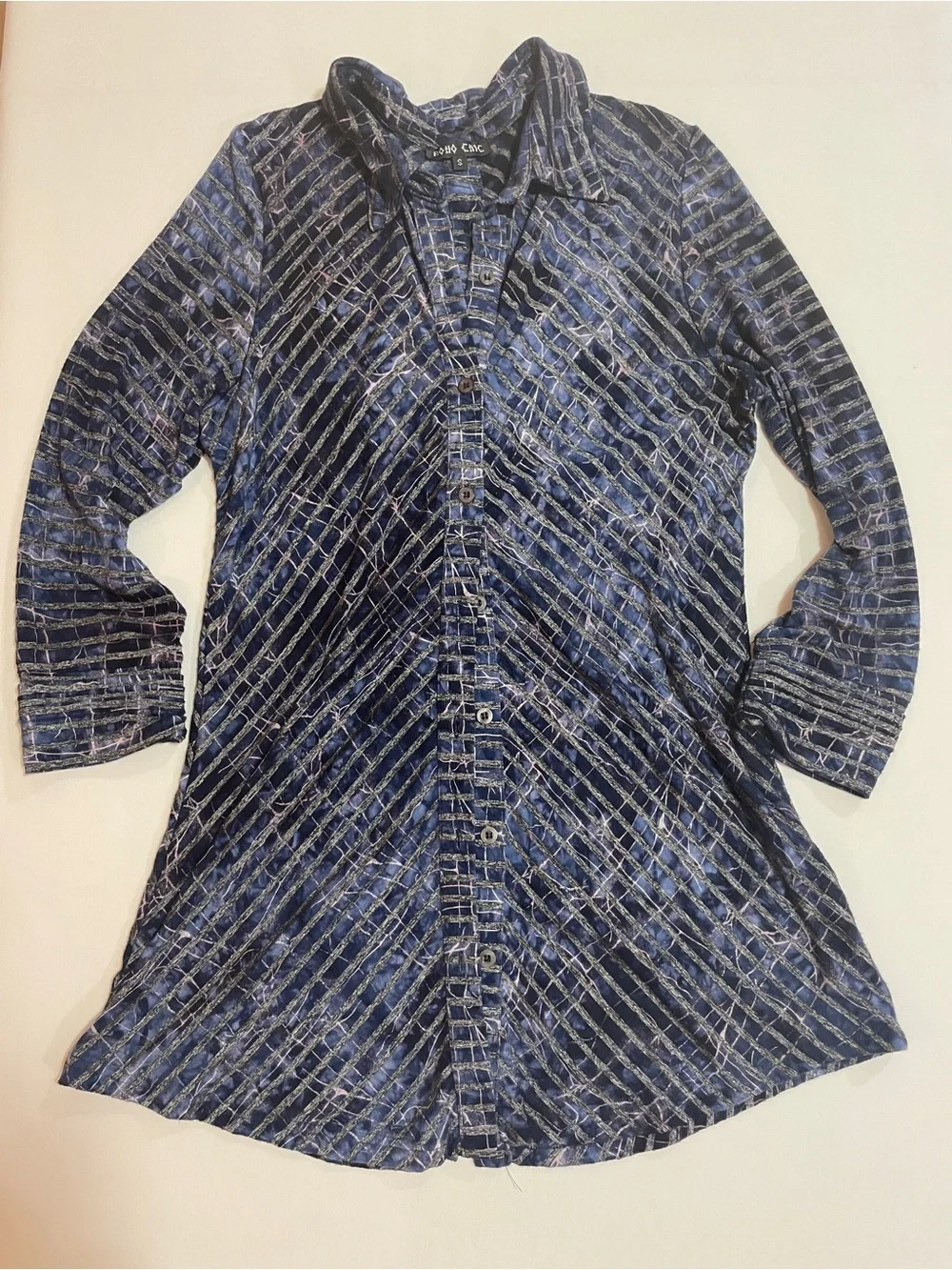 Boho Chick women’s  Blue Patterned Long-Sleeve  blouse
